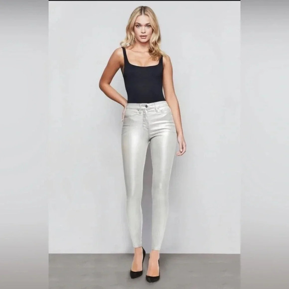 New GOOD AMERICAN Good Legs Skinny Jeans  Iridescent Silver - Picture 1 of 7